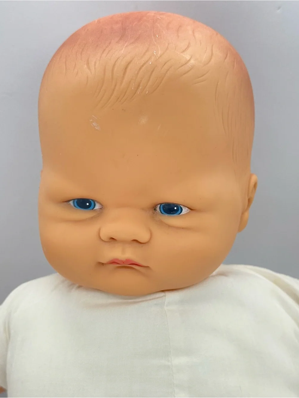 Vintage 1986 Playmates Grumpy Baby Doll Cloth & Vinyl Body Molded Hair Blue Eyes